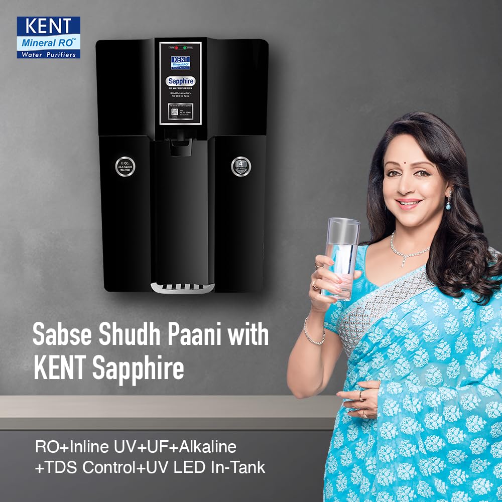KENT Sapphire-B RO Water Purifier|RO+UF+Inline UV+Alkaline+TDS Control+UV LED in Tank |Fully Automatic On & – Mahajan Electronics Online.