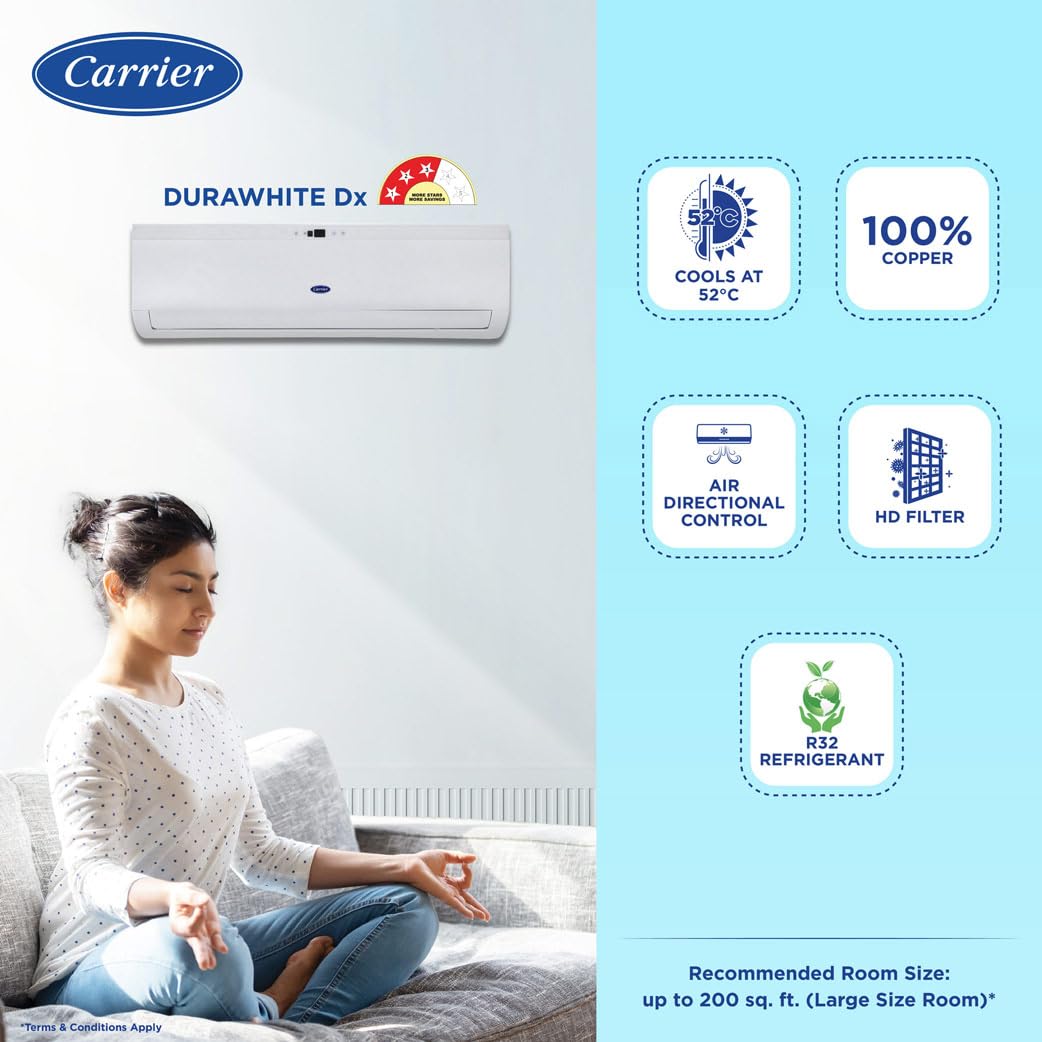 Carrier 24K DURAWHITE DX 2.0 ton 3 star Non inverter split AC CAS24DH3R33F0 Majajan Electronics Online