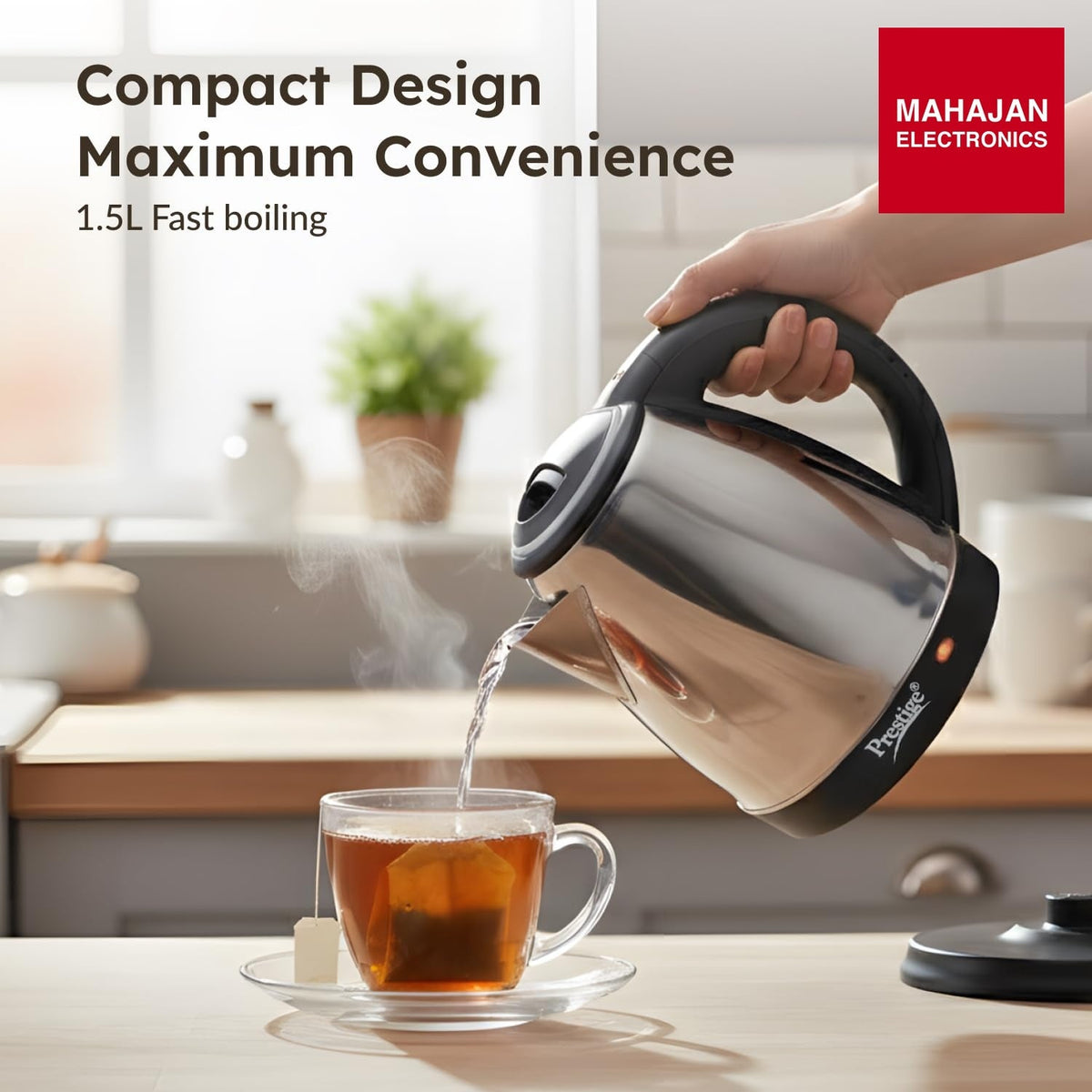 Prestige PKOSS 1.5 L 1350 W Stainless Steel Electric Kettle, Black – Mahajan Electronics Online.