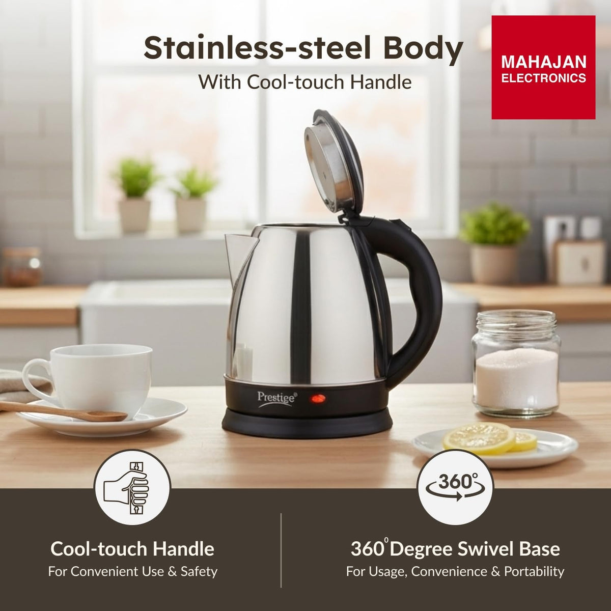 Prestige PKOSS 1.5 L 1350 W Stainless Steel Electric Kettle, Black – Mahajan Electronics Online.