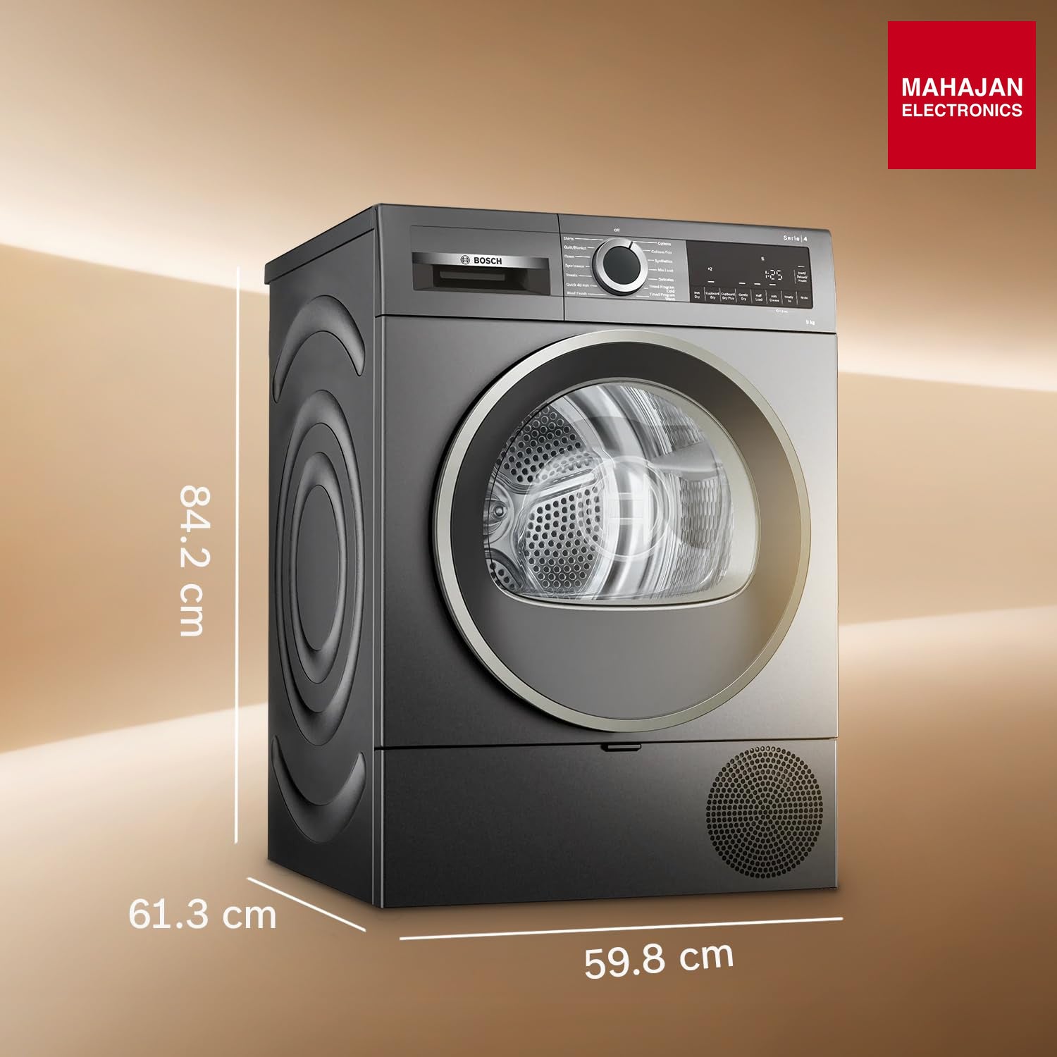 Bosch WQG2420RIN 9 kg Front Load Fully-Automatic Heat Pump Tumble Dryer, 100% Drying, 5 Drying Options, Reduces 99.9% Allergens, Ready-to-Wear, Cast Iron Grey, (2026 Model) Bosch online mahajan electronics