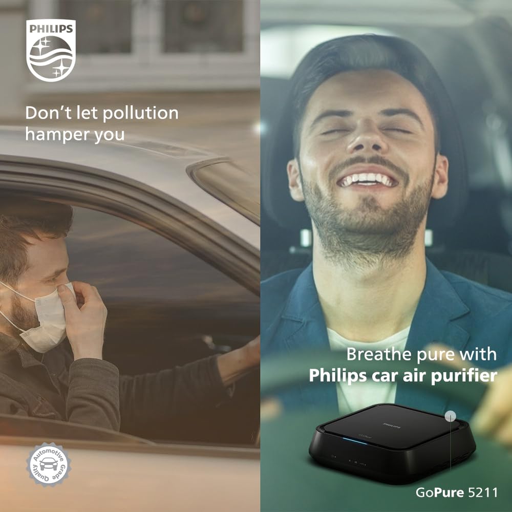 Philips GoPure 5211 Car Air Purifier (Black) With HEPA and HESA Fliter 3 Color AQI Indicator Mahajan Electronics Online