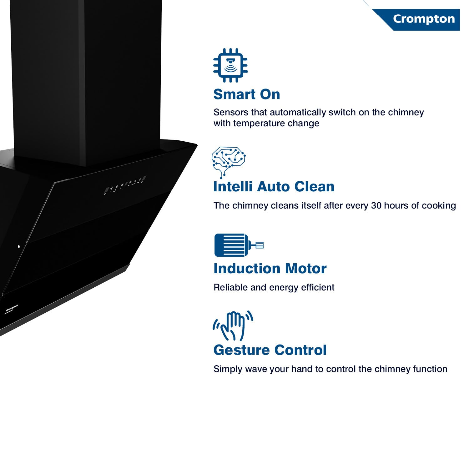 Crompton CMH - CHD-SSI60FLE-MBL SensoSmart Inclined 60cm Filter less Auto Clean Mahajan Electronics Online