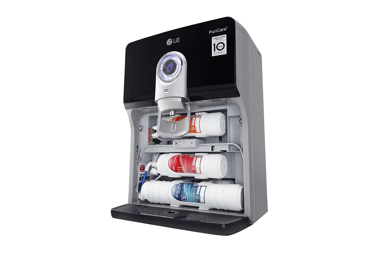 LG WW184EPB 8L Stainless Steel Tank - RO + UV + UF + Mineral Booster, High Recovery, Pre-Sediment Filter Free, Smart Display (Black, Bottle Tray, Wall Mount & Counter Top) Mahajan Electronics online