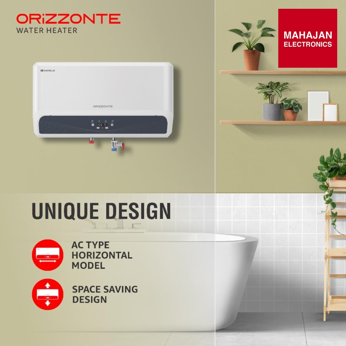 Havells Orizzonte 15 L Storage Water Heater with Glass Coated Tank, Digital Display & Remote Control, White – Mahajan Electronics Online.