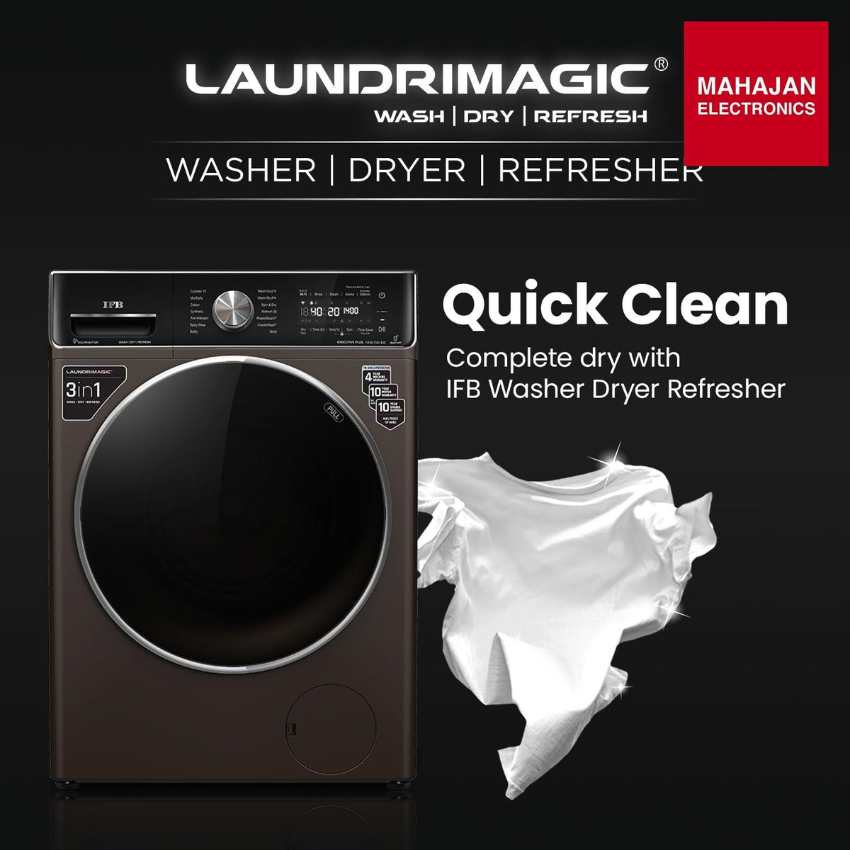 IFB Washer Dryer Executive Plus ZXM 10.0/7.0/3.0kg 5 Star Inverter Fully-Automatic Front Loading Washing Machine โ Mahajan Electronics Online.