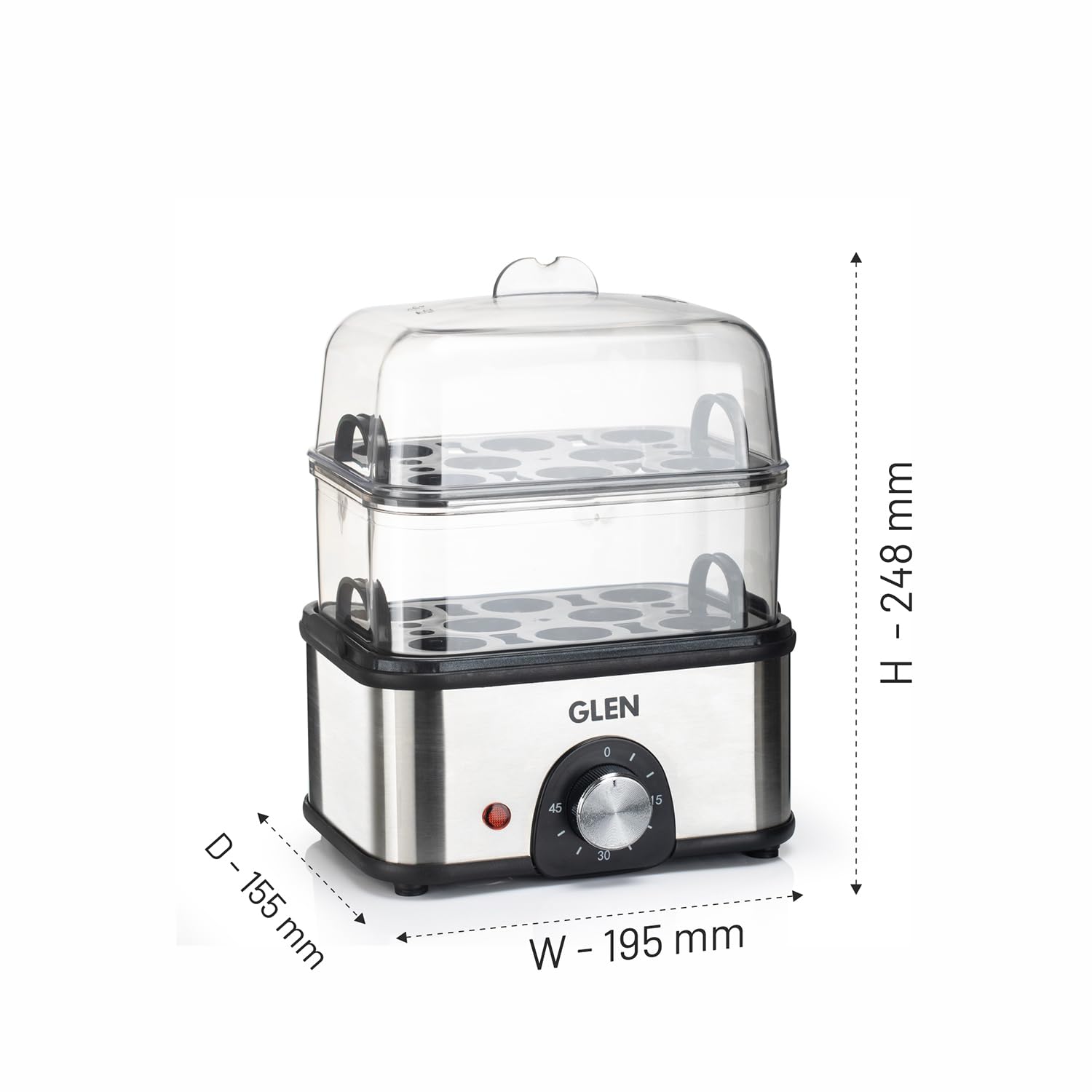 Glen SA3035 MC PLUS 3 in 1 Electric Multi Cooker Steam Egg Boiler with Extra Layer Rack - Steam, Cook & Boil, 350W, 45 Minutes Timer, Boils up to 14 Eggs at a time, boil dry protection with lid