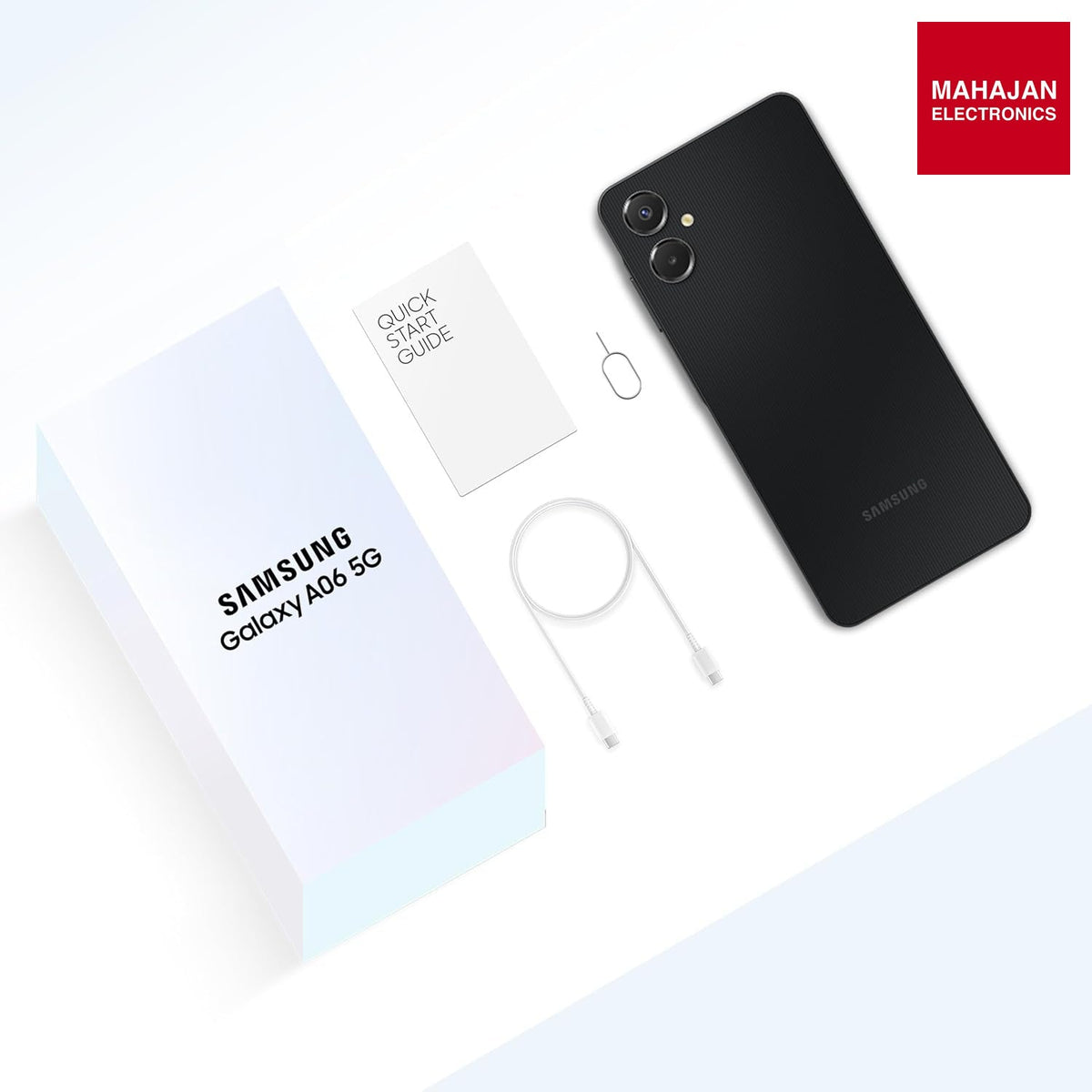 Samsung Galaxy A06 5G (Black, 6GB RAM, 128GB Storage)| True 5G with 12 5G Bands | 50MP Dual Camera | 4 Gen Updates | IP54 | Voice Focus | Without Adapter – Mahajan Electronics Online.