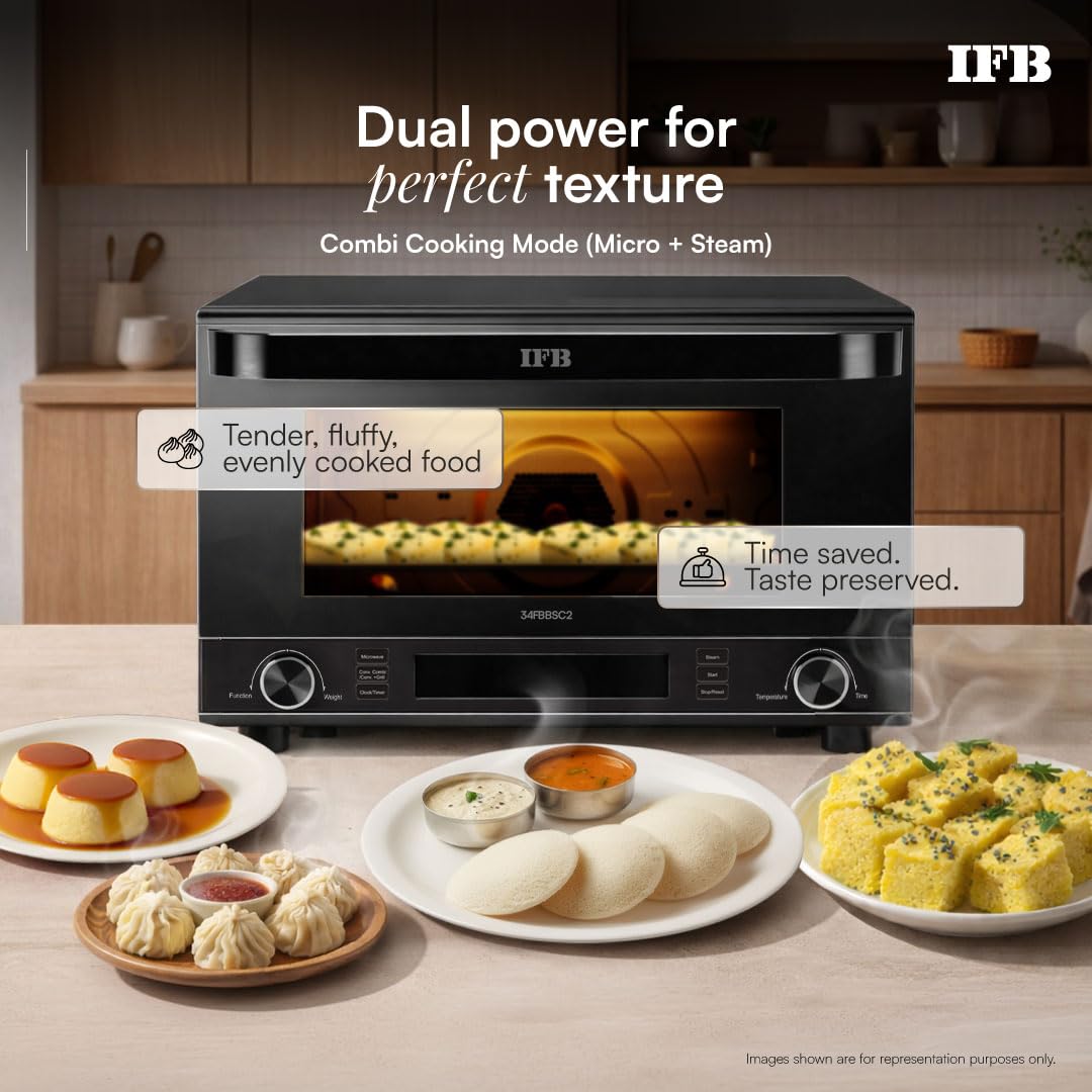IFB 34FBBSC2 34L, 1000 W, FlatBed with Inverter Technology, 63 Autocook menus, PowerSteam, 6 Power levels, SelfClean, Steralise mode, LCD Display, Convection & Grill Microwave Oven (34FBBSC2, Metallic Grey) mahajan electronics onilne