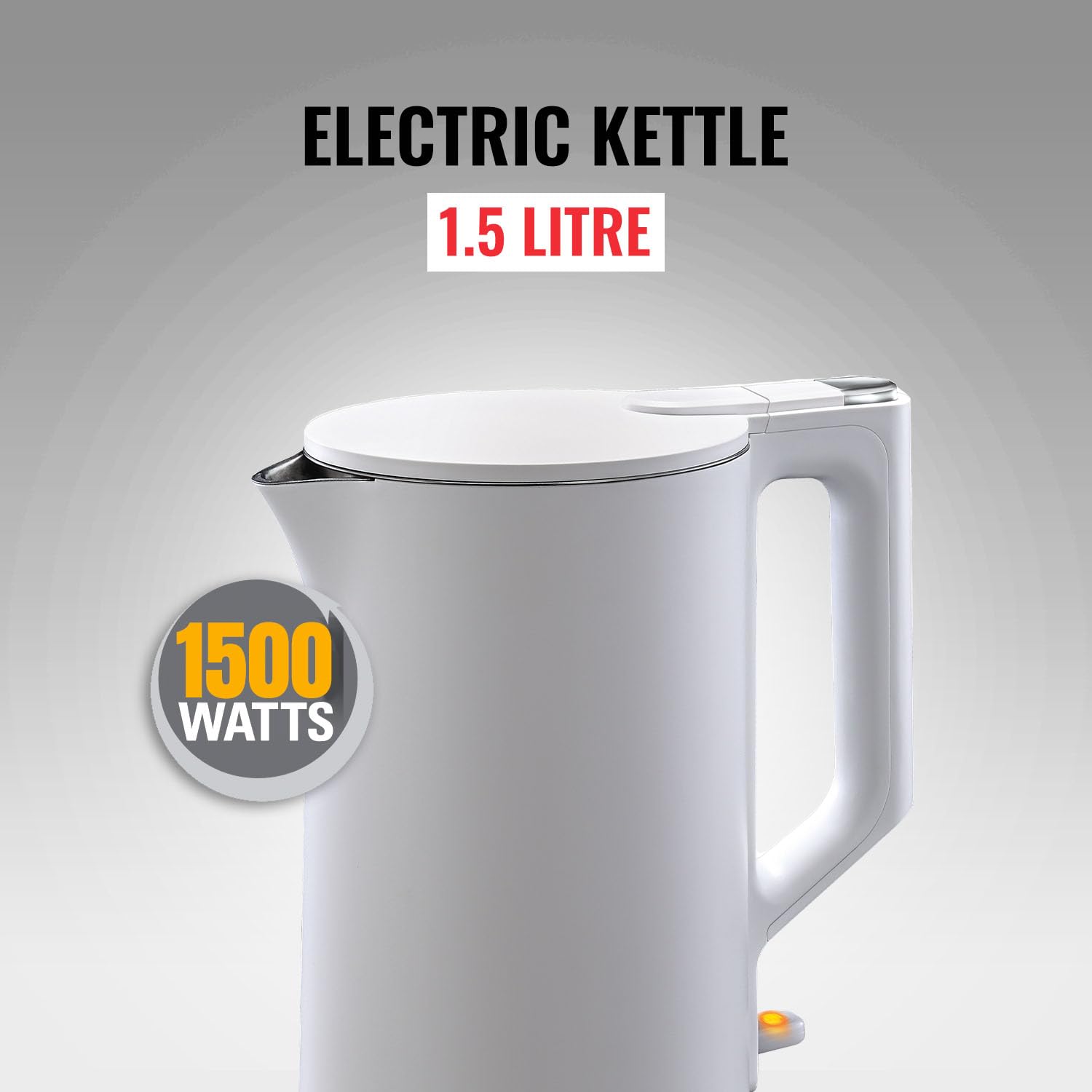 Sujata EK01 1.5 Litre Electric Kettle | 1500W | Stainless Steel | Strix Controller | 3-Way Auto Shut-Off | Cool Touch Body | 360° Swivel Base (White)