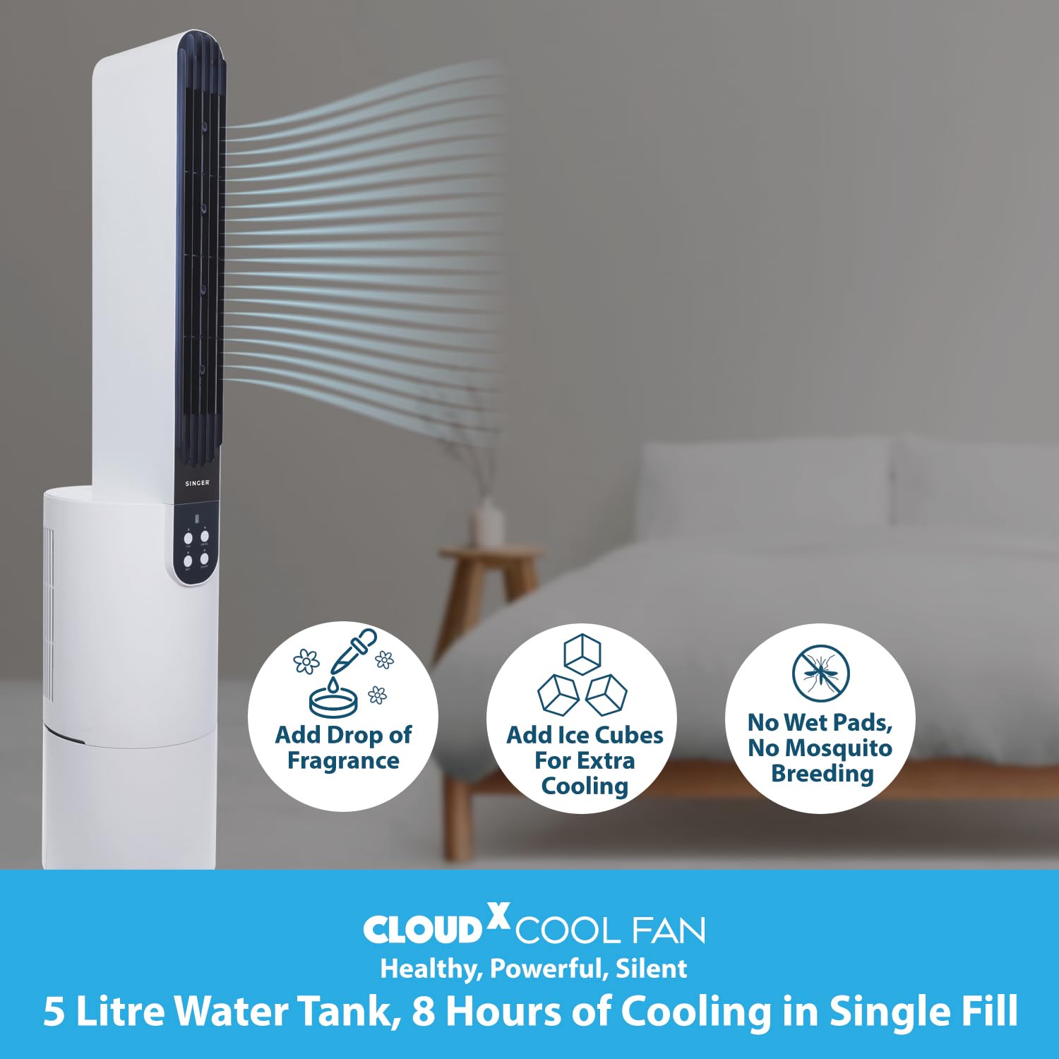 SINGER Cloudx Cool Fan with Cloud Technology | Silver Coated Mesh Filter | Quite Mode Mahajan Electronics Online