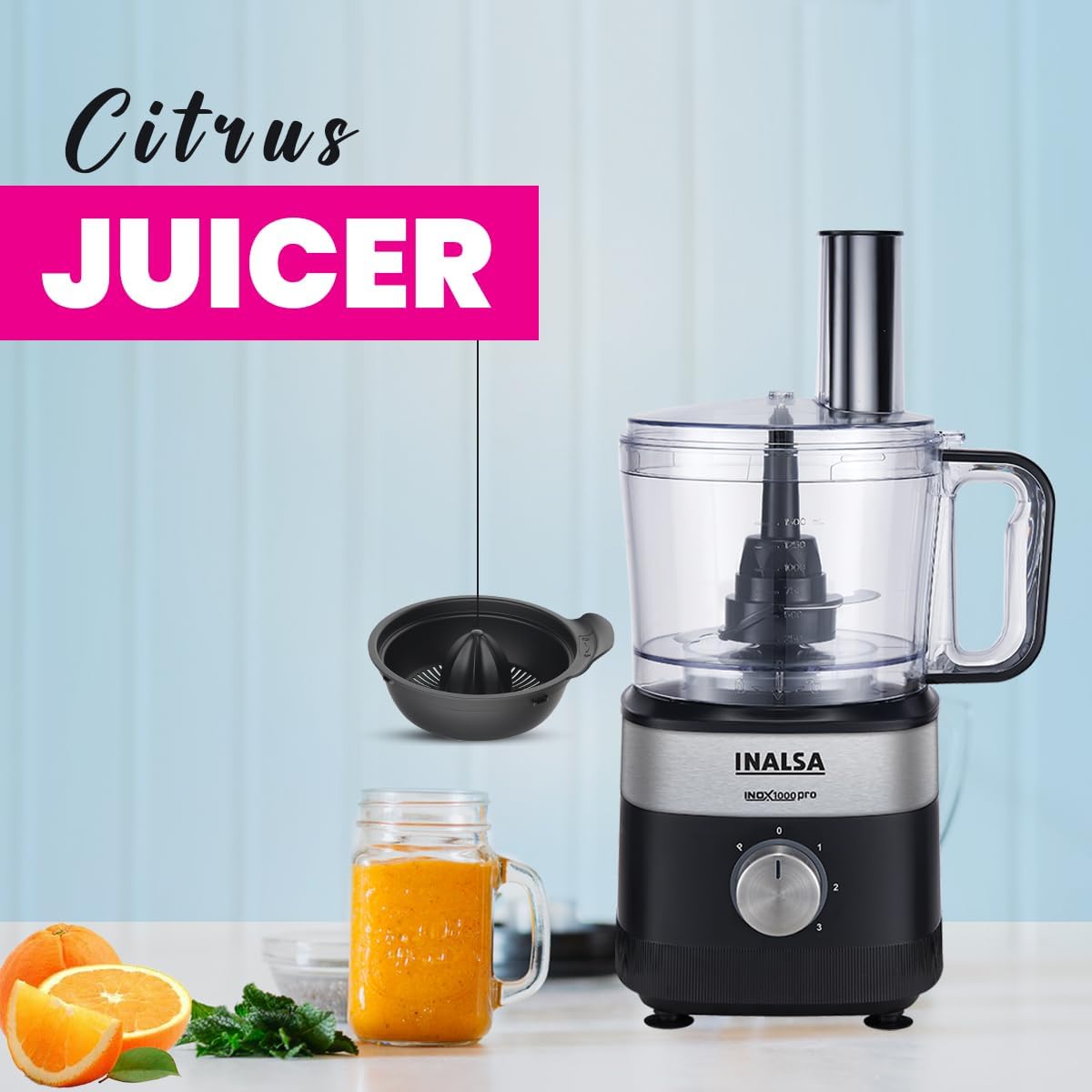 Inalsa Food Processor Inox1000 Pro For Kitchen With Mixer Grinder Juicer|1000 Watt Copper Motor – Mahajan Electronics Online.