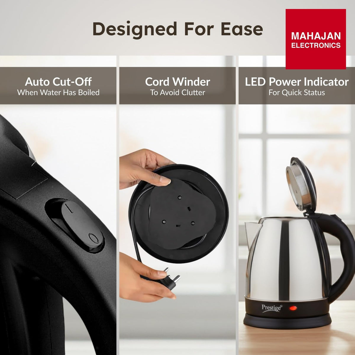 Prestige PKOSS 1.5 L 1350 W Stainless Steel Electric Kettle, Black – Mahajan Electronics Online.
