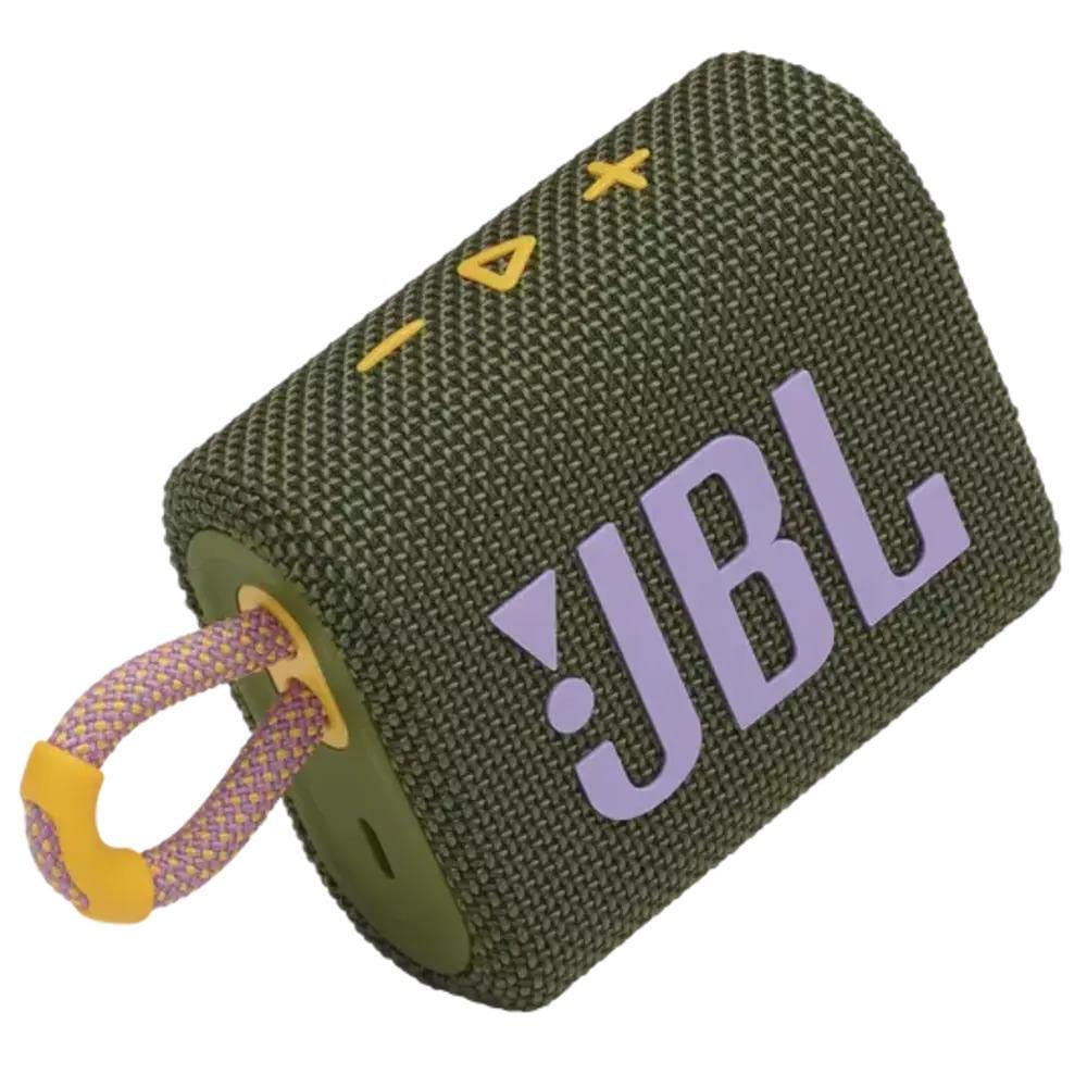 JBL Go 3, Wireless Ultra Portable Bluetooth Speaker, Pro Sound, Vibrant Colors with Rugged Fabric Design, Waterproof, Type C (Without Mic, Green) Mahajan Electronics Online
