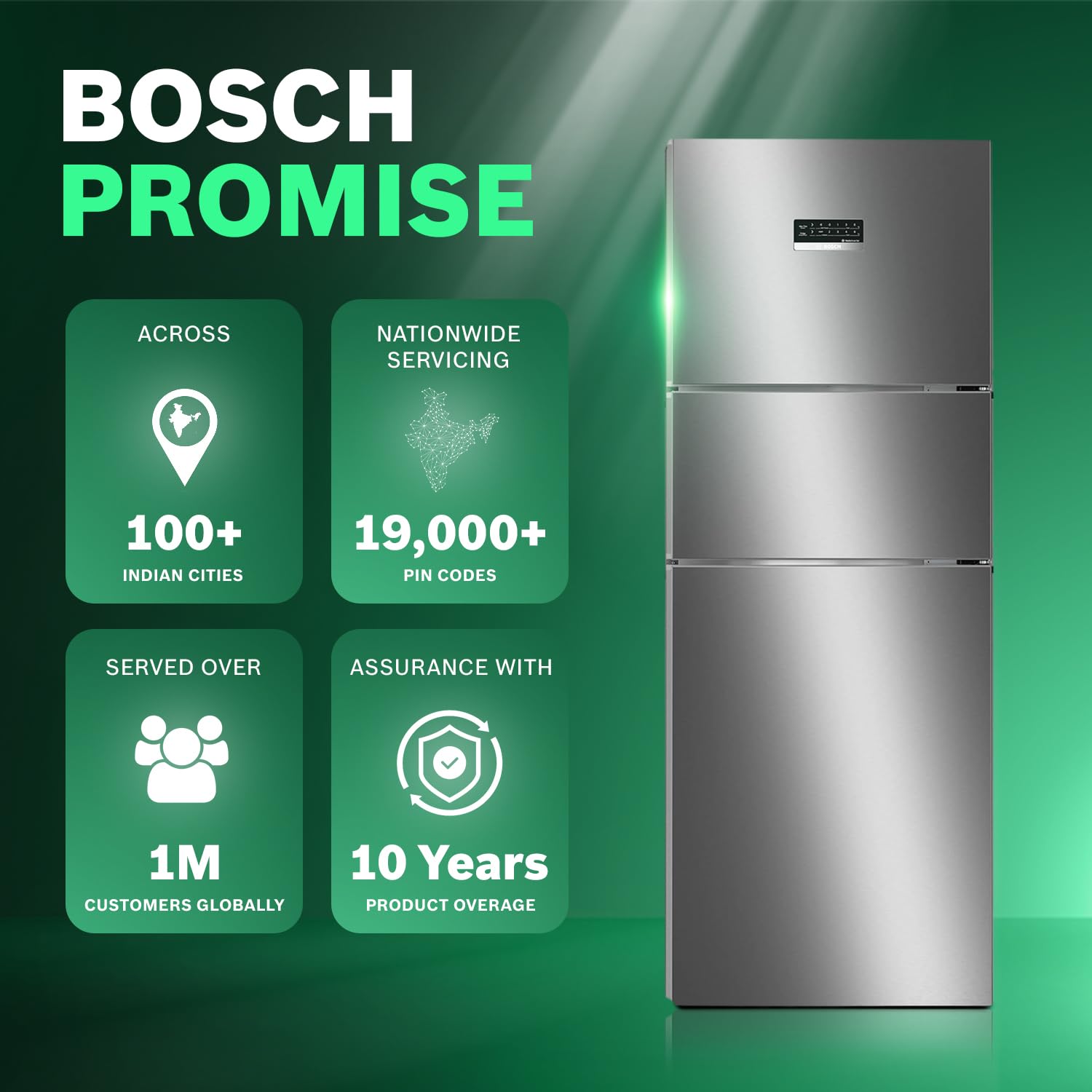 Bosch CMC33K03NI 302L, 3 Star, MaxFlex Convert Frost Free Triple Door Refrigerator | 8-in-1 Convertible Storage Modes | 57L Extra Convertible Zone | Cool Extend up to 18 hours (, Smokey Steel) Bosch online mahajan electronics