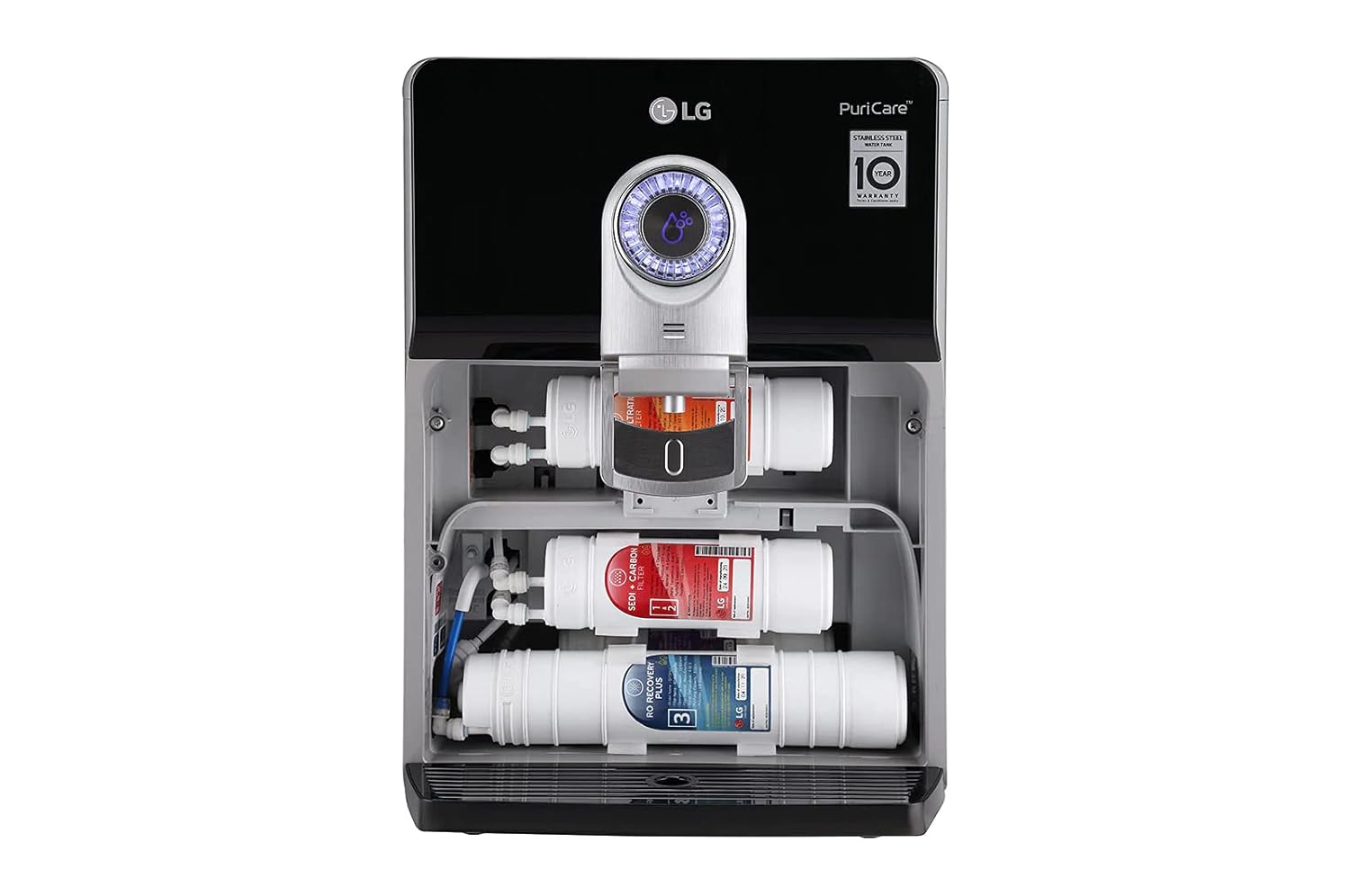 LG WW184EPB 8L Stainless Steel Tank - RO + UV + UF + Mineral Booster, High Recovery, Pre-Sediment Filter Free, Smart Display (Black, Bottle Tray, Wall Mount & Counter Top) Mahajan Electronics online