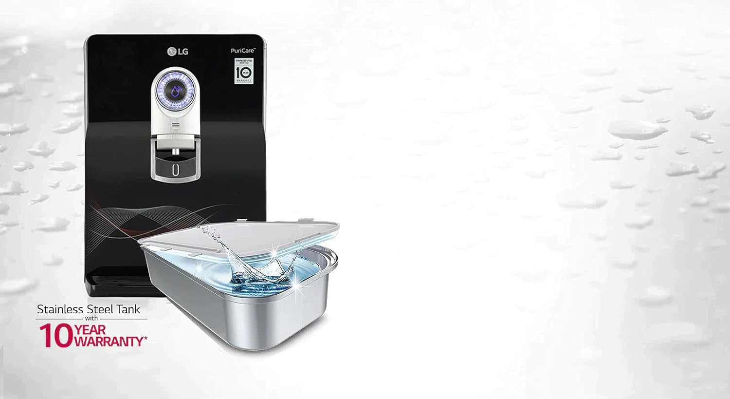 LG WW184EPB 8L Stainless Steel Tank - RO + UV + UF + Mineral Booster, High Recovery, Pre-Sediment Filter Free, Smart Display (Black, Bottle Tray, Wall Mount & Counter Top) Mahajan Electronics online