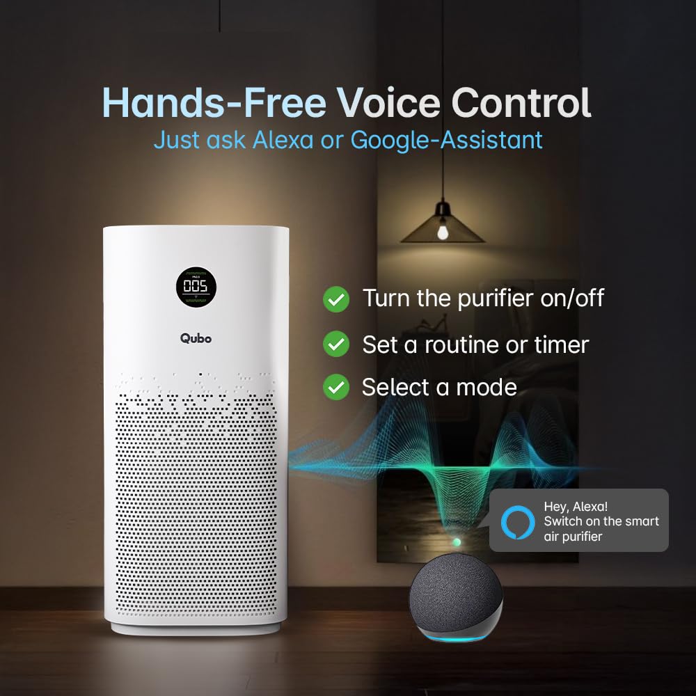 Qubo Smart Air Purifier Q1000 for Home by Hero Group | 1000 Sqft | 99.99% Allergen Removal | HEPA H13 | 15000 Hrs Filter Life | App & Voice Control | Energy Saving | Ultra-Quiet BLDC Motor (White) Mahajan Electronics Online