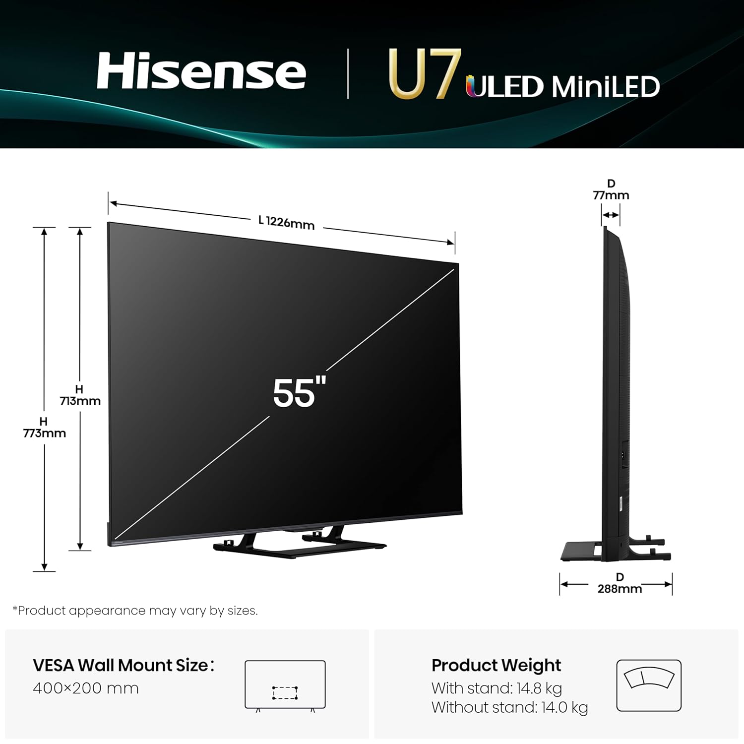Hisense 139 cm (55 inches) U7Q Series 4K Ultra HD Smart QLED Mini LED TV 55U7Q (Black) mahajan electronics online