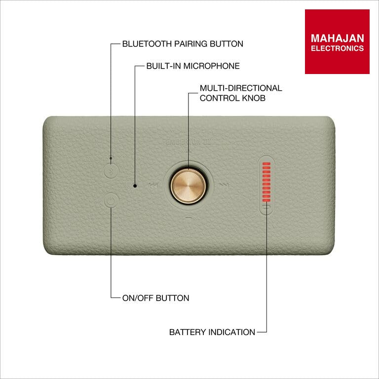 Marshall Emberton III Compact Portable Bluetooth Speaker with 32+ Hours of Playtime, (360ยฐ Sound), Dust & Waterproof (IP67) โ Sage โ Mahajan Electronics Online.