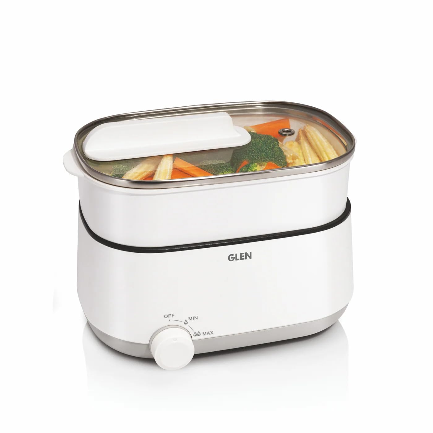 Glen SA-3051MFS 3 In 1 Multi Cooker & Food Steamer, 600W, With Nonstick Pot, 2 Power Settings, Vegetable Steaming Tray, Cook Steam & Boil, Multicooker Egg Boiler Machine , 1.2 Liters Mahajan Electronics Online