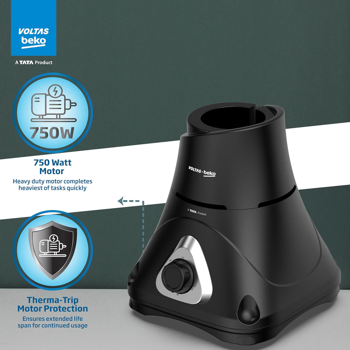 Voltas Beko, G7503HP-BL 750 W Mixer Grinder with GrindX Technology ( | 3 Jars | Black) Voltas Beko