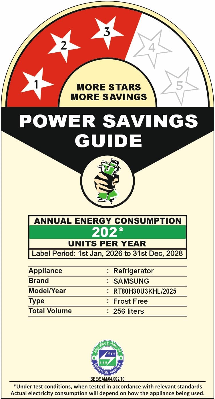 Samsung RT80H30U3KHL 256 L, 3 Star, Bespoke AI, Convertible, Digital Inverter Frost Free Double Door Refrigerator ( Black Caviar, 2026 Model) Mahajan Electronics Online