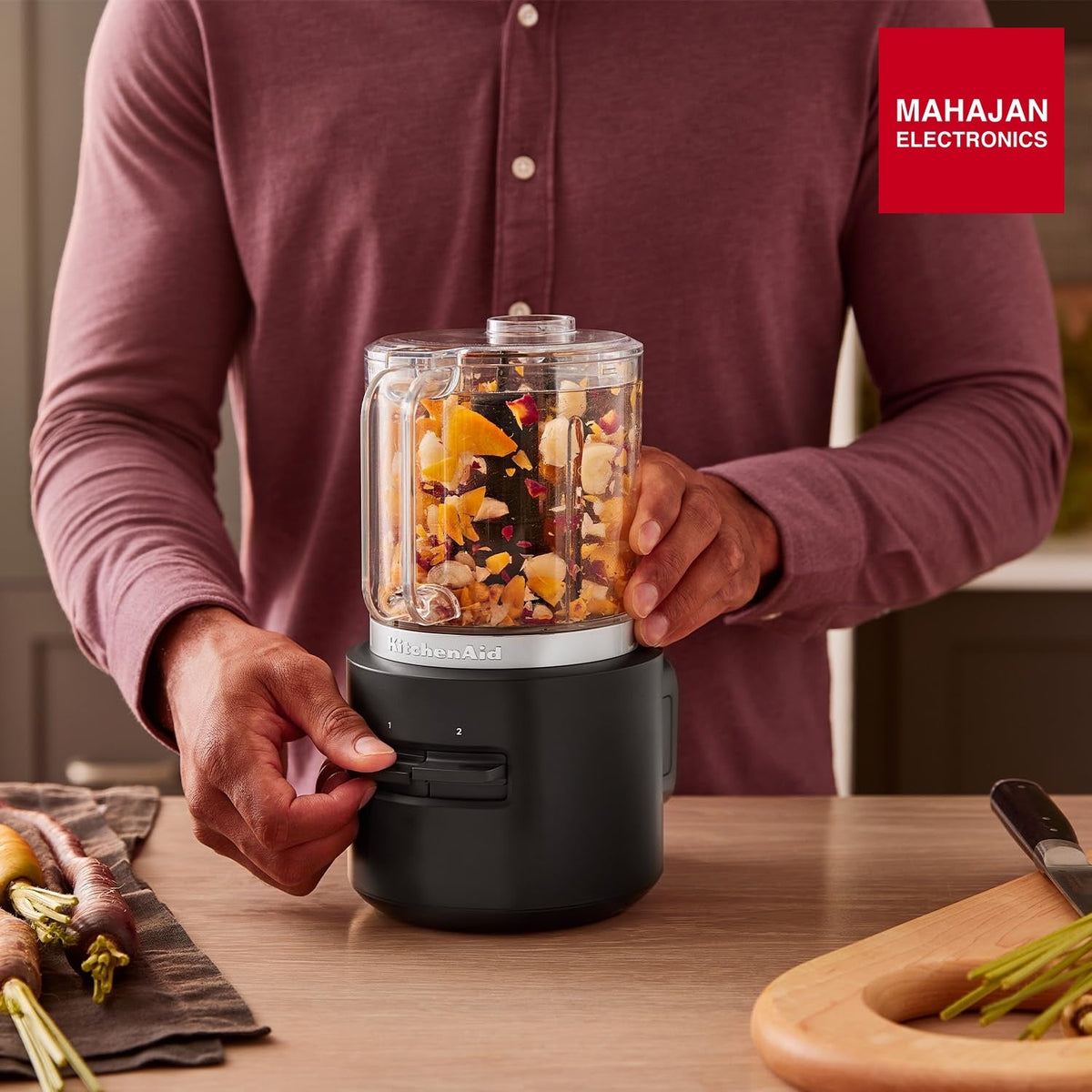 KitchenAid 5KFCR500ABM Go Cordless Food Chopper, 1.18L BPA-Free Work Bowl, 2-Speed with Pulse, Stainless Steel Multipurpose Blade & Whisk (Lithium Ion Battery 10.8V – Mahajan Electronics Online.