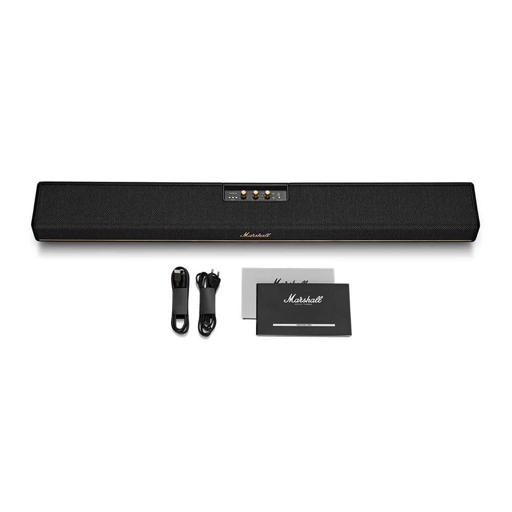 Marshall Heston120 soundbar with Dolby Atmos & DTS:X, Wired & Wireless Subwoofer Connectivity – Dual HDMI, RCA, Bluetooth, WiFi, Google Cast, Spotify, Airplay2 Mahajan Electronics Online
