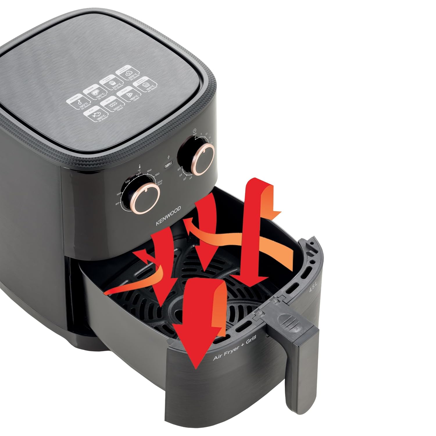 KENWOOD HFP40.000BK Airfryer + Grill XL 4.5L 1300W Air Fryer with Grill Function, Recipe Book, Rapid Hot Air Circulation for Frying, Grilling, Broiling, Roasting, Baking and Toasting Black Mahajan Electronics Online