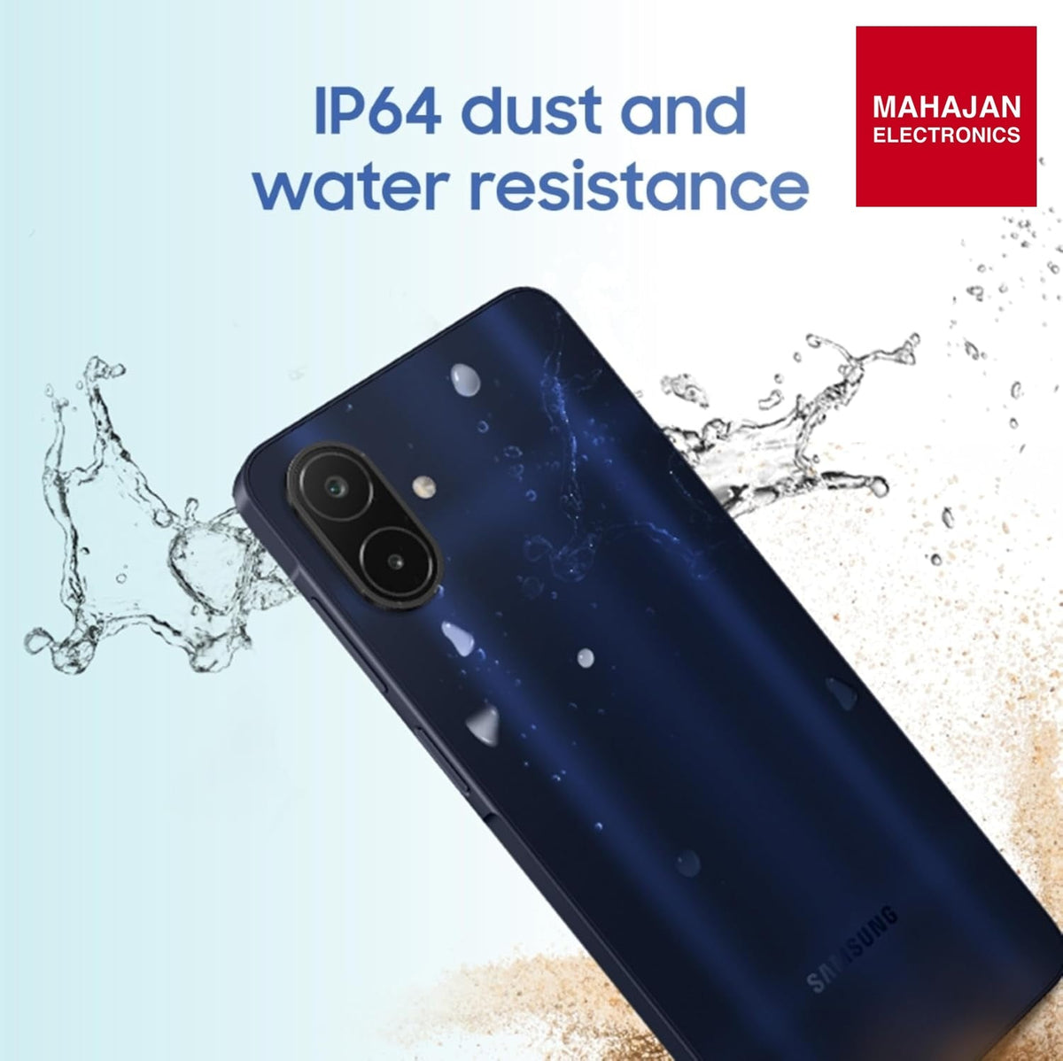 Samsung Galaxy A08 LTE (Dark Blue, 4GB RAM, 64GB Storage), MediaTek Helio G99+ (6nm), 50MP Dual Camera, 6000mAh Battery, IP64 Rating, 6 Gen OS Upgrades – Mahajan Electronics Online.