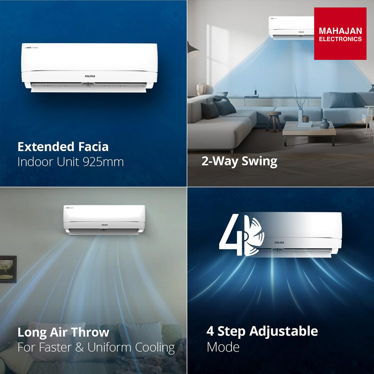 Voltas 183Inv VECTRA ZENITH SILVER (2026 Series) 1.5 Ton 3 Star Inverter Split AC – 5-in-1 Adjustable Mode, Copper Coil, Anti-Dust Filter, High Ambient Cooling – Mahajan Electronics Online.