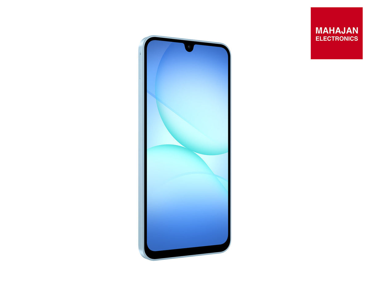 Samsung Galaxy A17 5G smartphone, light blue, 6GB RAM, 128GB storage, with adapter – Mahajan Electronics Online.