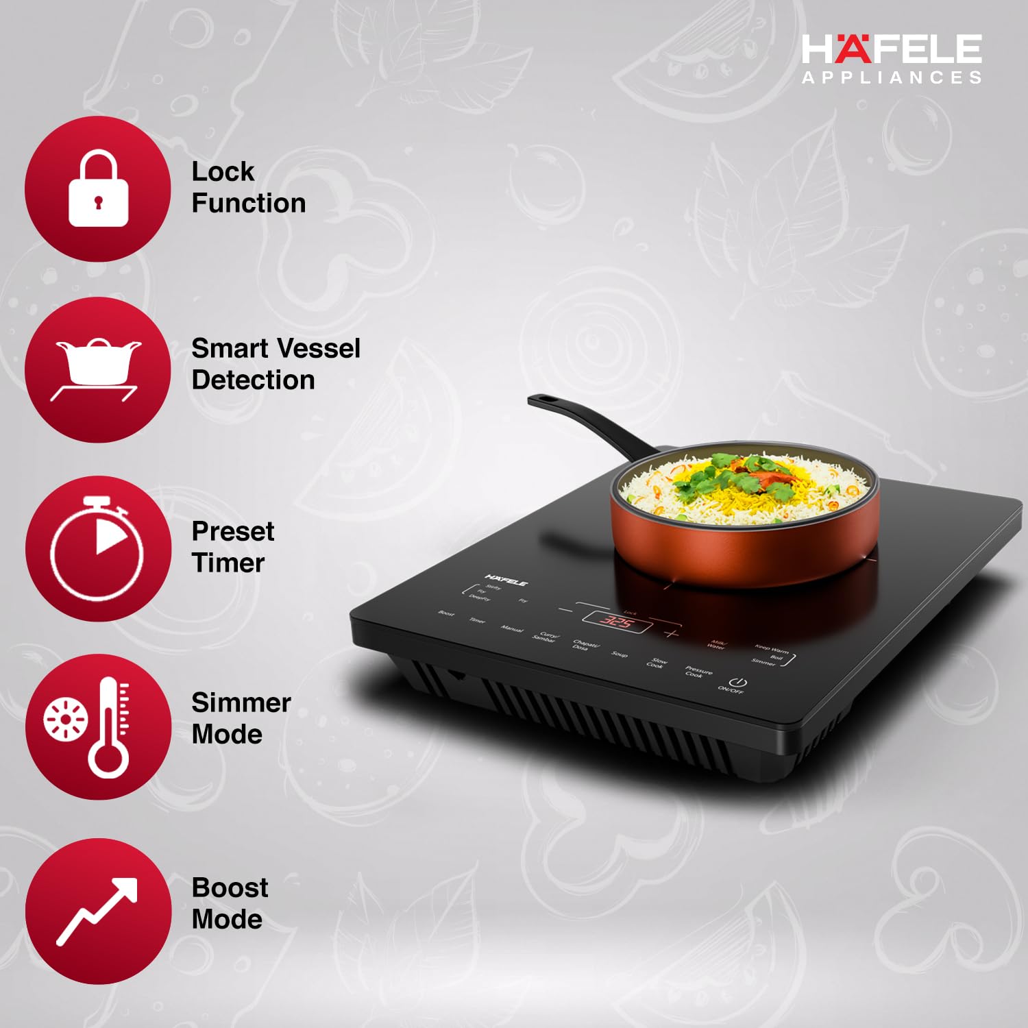 Hafele Magnechef Induction Cooktop |2100W High Power | Ceramic Glass Plate | Auto Cook Menus | Intuitive Touch Control | 2 Year Warranty | Black Mahajan Electronics Online