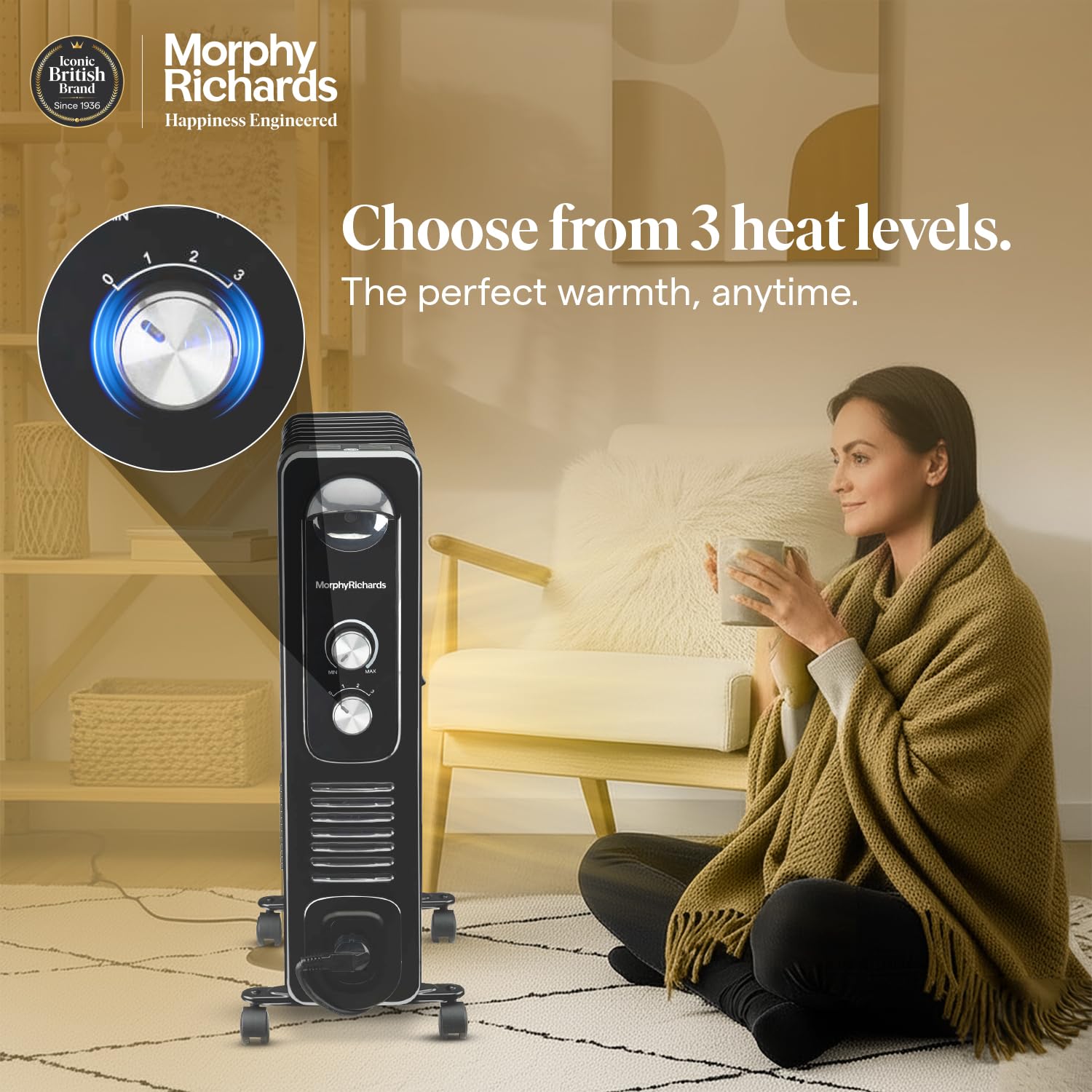 Morphy Richards OFR Room Heater, 9F WAVE FIN Fin 2400 Watts Oil Filled Room Heater with 400W PTC Ceramic Fan Heater, ISI Approved (Black) Mahajan Electronics Online