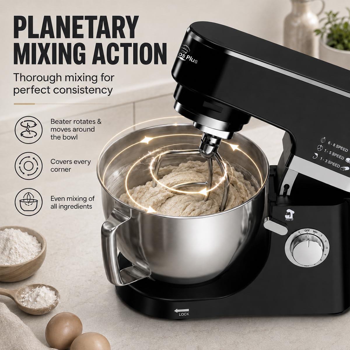INALSA Stand Mixer 1200W|Pure Copper Motor|5.3L SS Bowl With Splash Guard|Metal Gears for Extra β Mahajan Electronics Online.