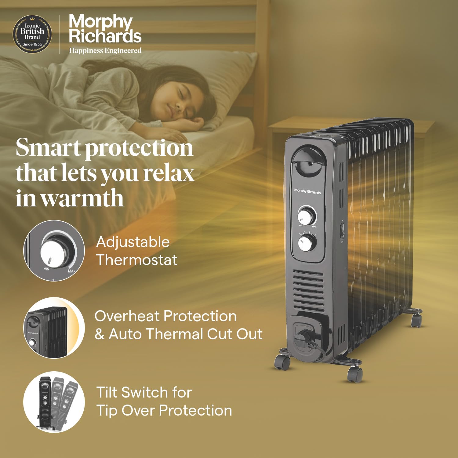 Morphy Richards 13 Fin Heat wave Ofr Room Heater For Home | 2500W Convection Oil Filled Room Heater | 400W Ptc Cermanic Fan Heater | Overheat Protection | 2900 Watts (BLACK) Mahajan Electronics Online