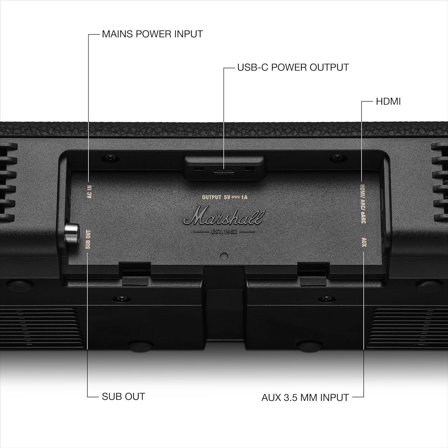 Marshall Heston 60 soundbar with Dolby Atmos & DTS:X, Wired & Wireless Subwoofer Connectivity – Dual HDMI, RCA, Bluetooth, WiFi, Google Cast, Spotify, Airplay2 Mahajan Electronics Online