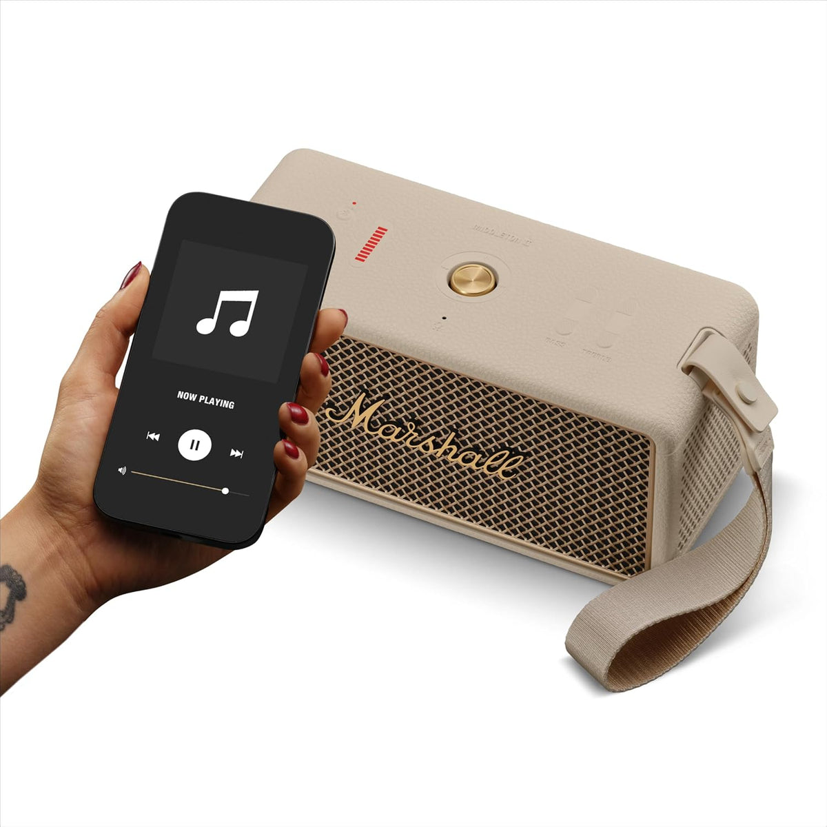 Marshall Middleton II Bluetooth Portable Bluetooth Speaker, Over 30 Hours Playtime, IP67 Waterproof - Cream Marshall