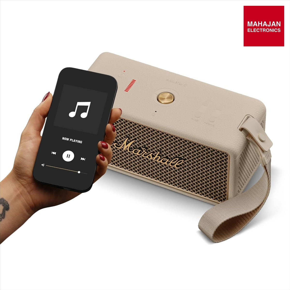 Marshall Middleton II Bluetooth Portable Bluetooth Speaker, Over 30 Hours Playtime, IP67 Waterproof - Cream – Mahajan Electronics Online.