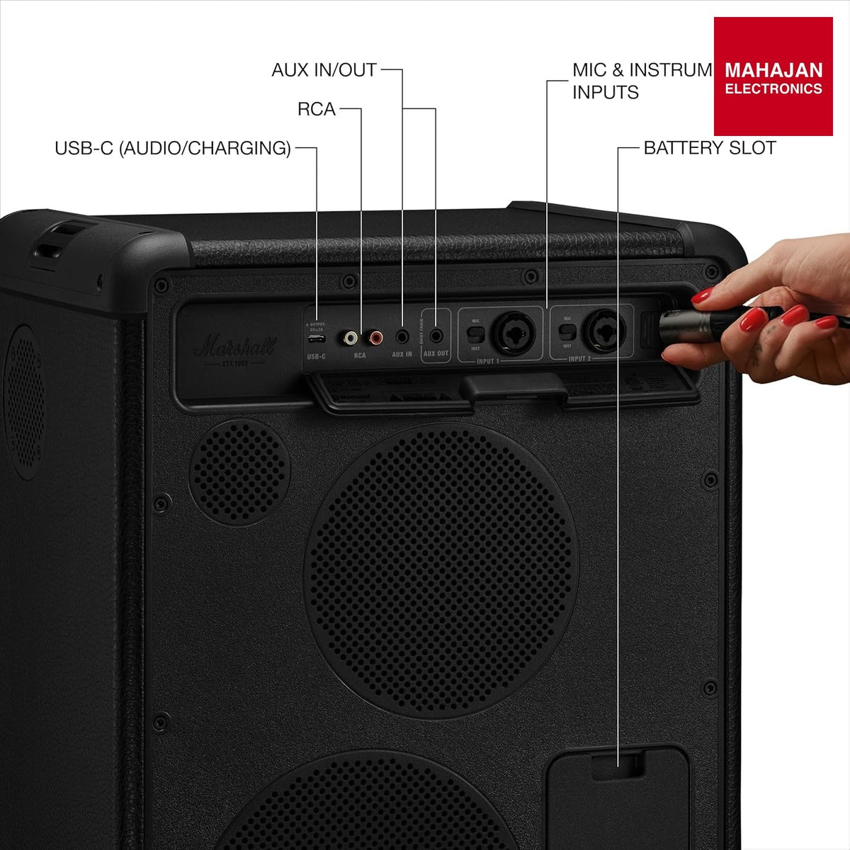 Marshall Bromley 450 Portable Party Speaker - Loud 360° Sound with Bass EQ Controls – Mahajan Electronics Online.