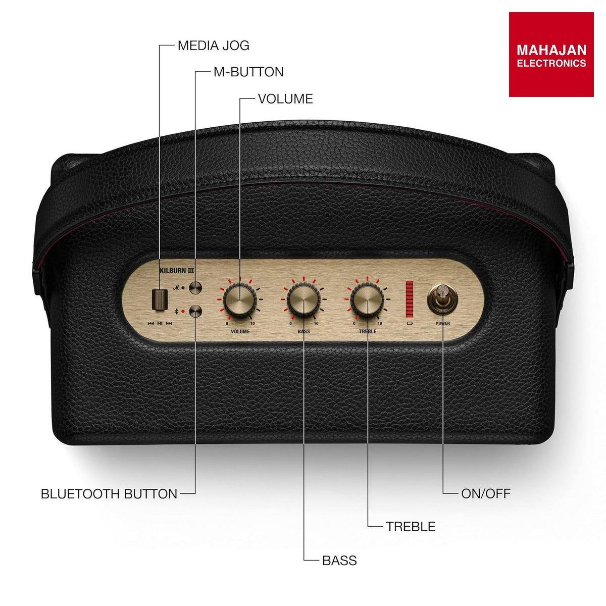 Marshall Kilburn III Portable Bluetooth Speaker with 50+ Hours of Portable Playtime, (360° Sound), Dust & Water-Resistant (IP54) – Black & Brass – Mahajan Electronics Online.