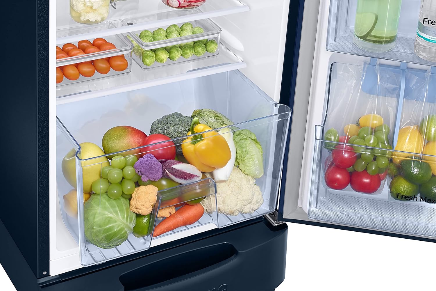 Samsung RR26C3893CU/HL 246L 3 Star Inverter Direct-Cool Single Door Refrigerator Appliance (Camellia Blue) Base Stand Drawer Mahajan Electronics Online