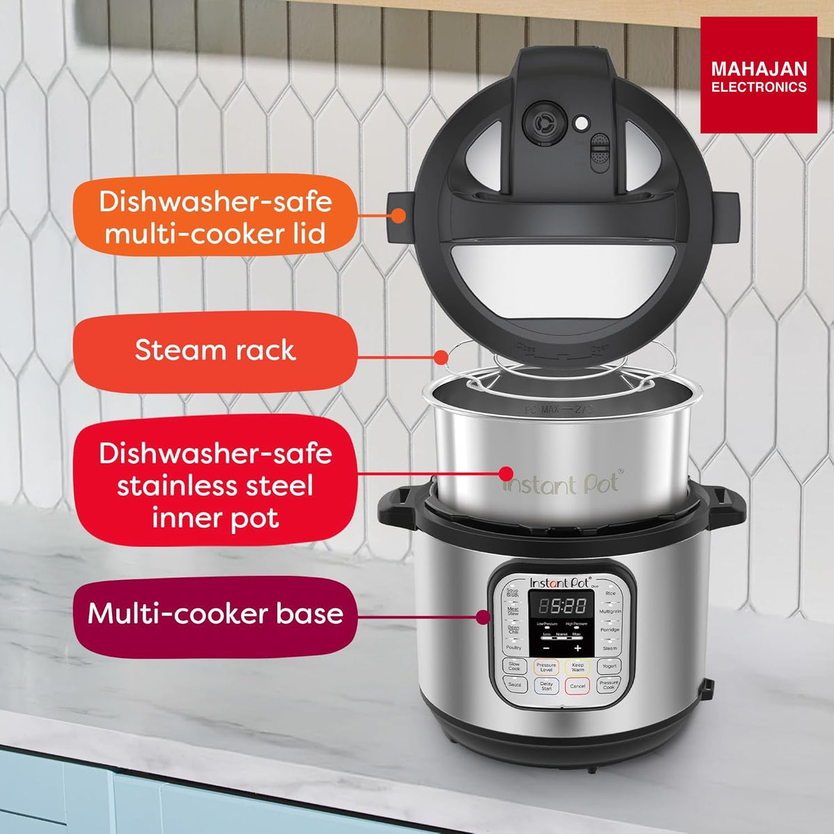 Instant Pot Duo 321 60 (6QT / 5.7L) 7-in-1 Electric Pressure Cooker | Stainless Steel Inner Pot, 1000W, Free Home Service – Mahajan Electronics Online.