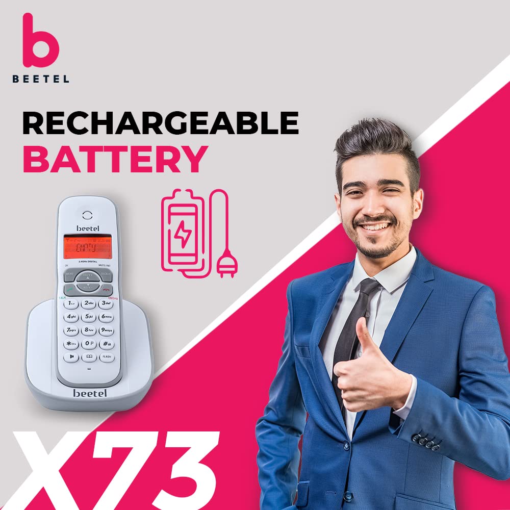 Beetel X73 Cordless 2.4Ghz Landline Phone with Caller ID Display, 2-Way Speaker Phone with Volume Controls, Auto Answer, Alarm Function, Stylish Design (Grey/White)(X73) - Mahajan Electronics Online