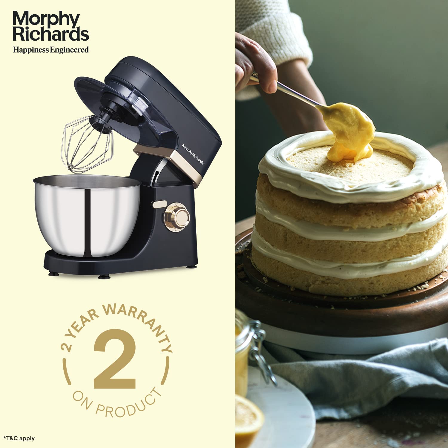 Morphy Richards Melange 800W Stand Mixer |Mixing, Beating, Kneading, Whisking| 8-Speed Level|Attachments-Dough Hook, Whisk, Mixing beater|Navy Blue - Mahajan Electronics Online