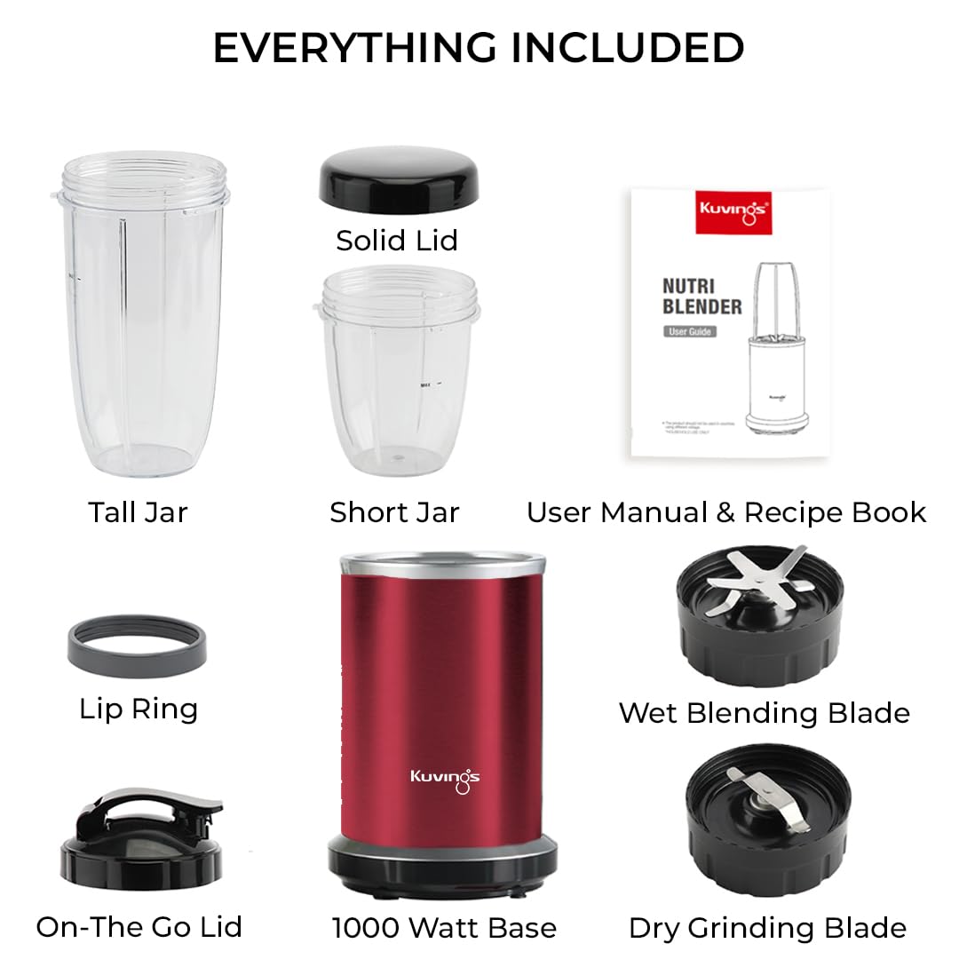Kuvings Nutri Blender PRO Ferrari Red, Powerful 1000 Watts Motor, Longest Warranty 7 Years, Mixer/Grinder/Smoothie Maker, Blender for Smoothies and Juices, Stainless Steel Body, 2 Blade Set: Wet & Dry Mahajan Electronics Online