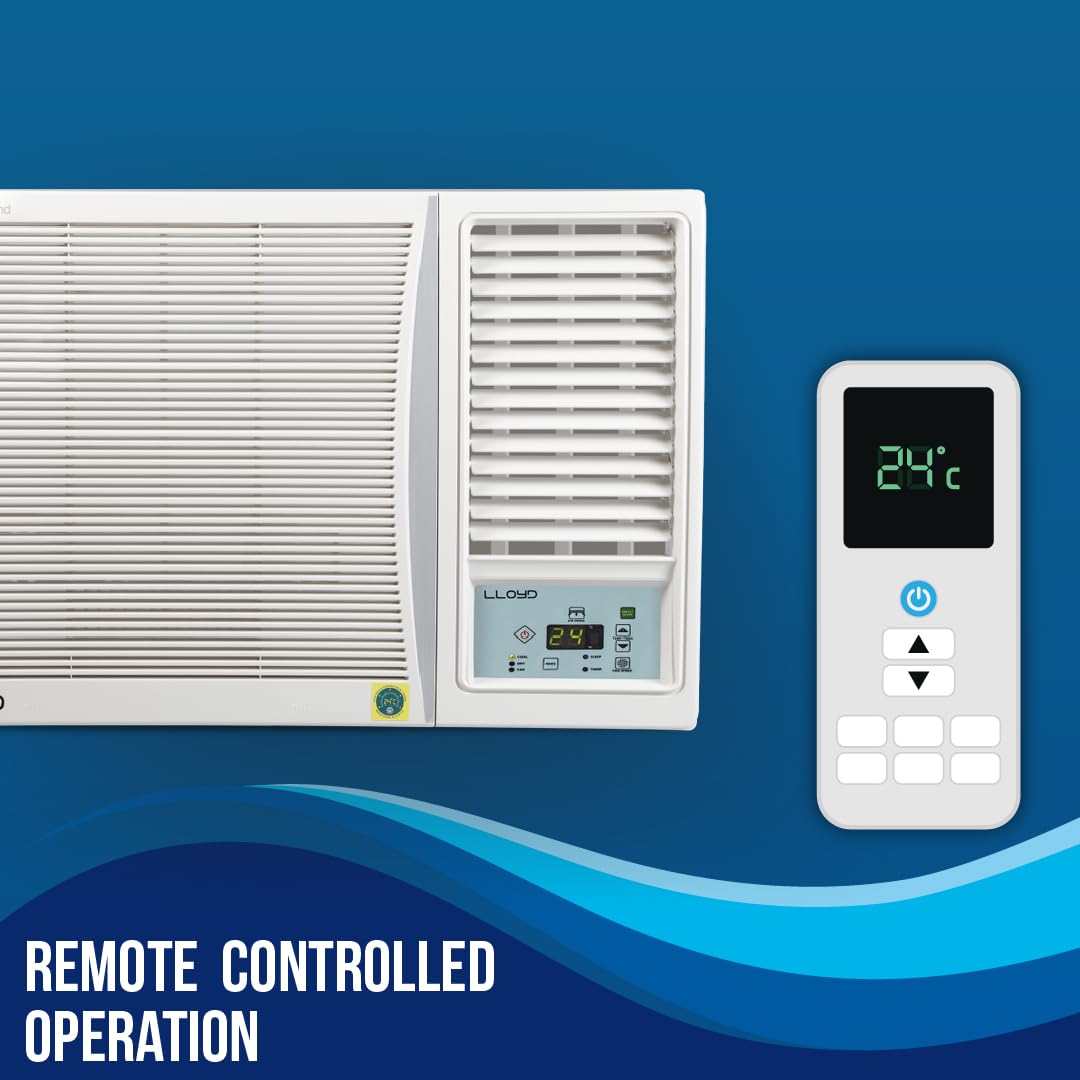 Lloyd GLW18I5AGSPR 1.5 Ton 5 Star Side Throw Inverter Window AC (6 in 1 Convertible, Cools Up To 54°C, Turbo Cool, Feather Touch Control, Remote Control Operation, LED Display, 100% Copper, White,