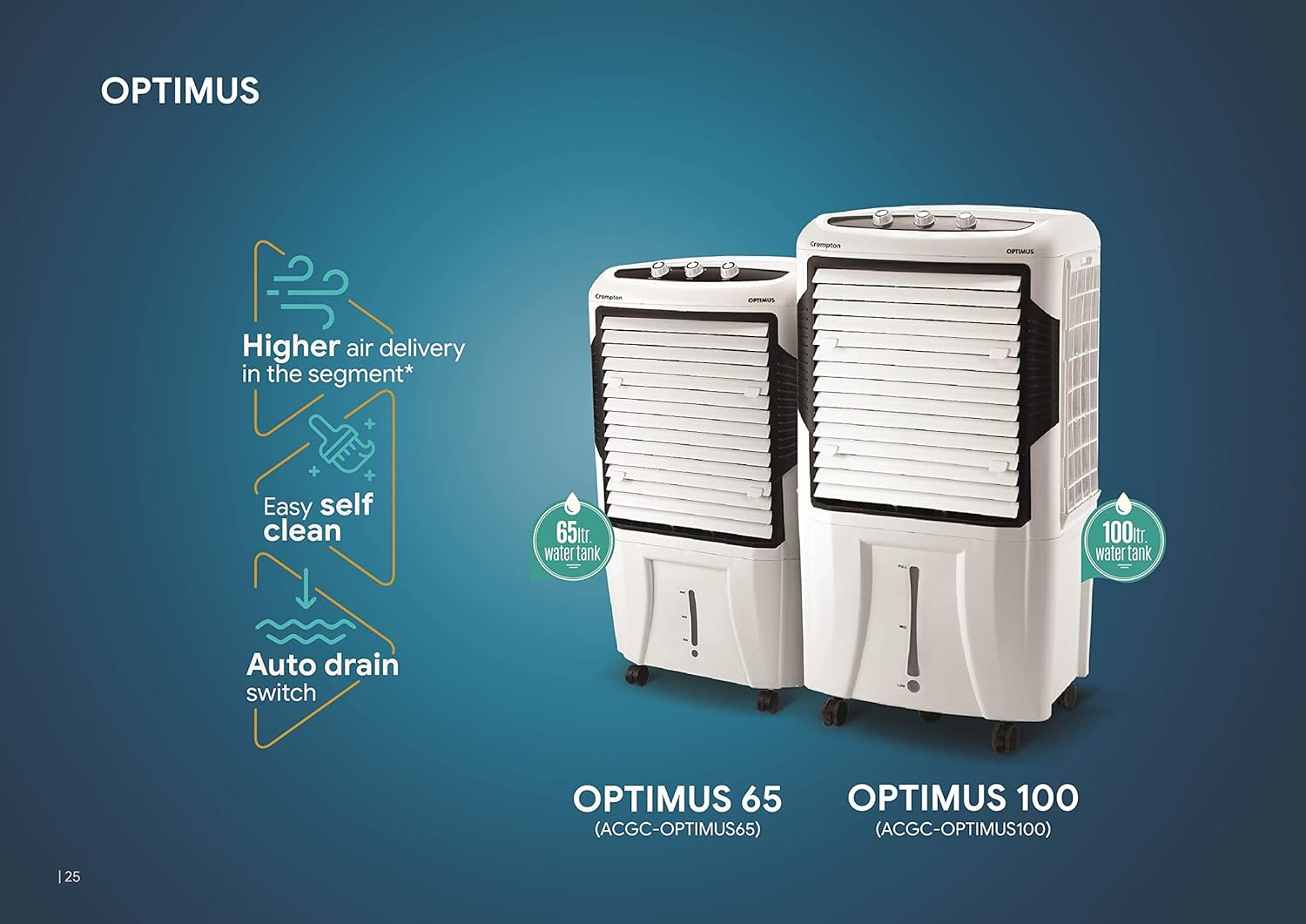 Crompton Optimus 65 Desert Air Cooler- 65L; with 18” Fan, Everlast Pump Mahajan Electronics Online