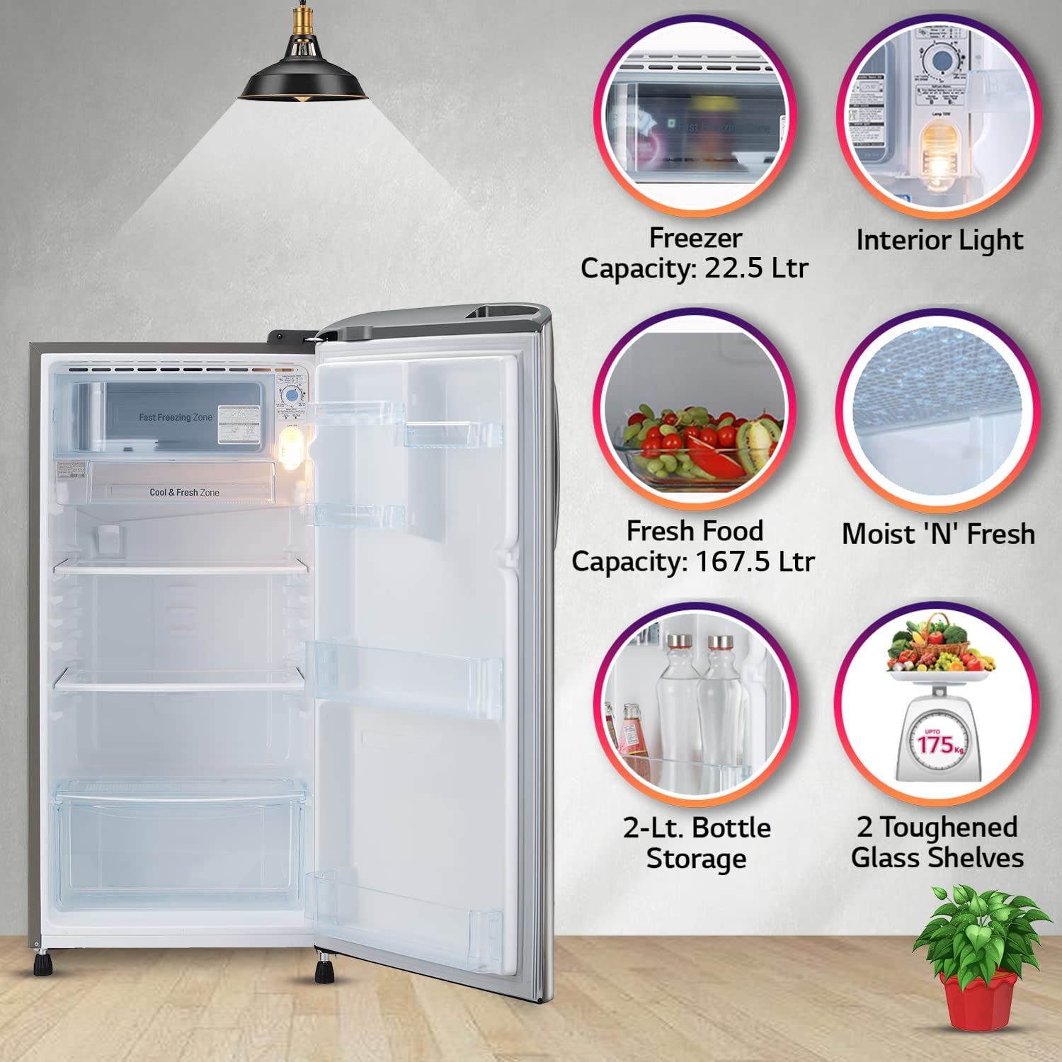 LG GLD1936YAPZ 185 L 3 Star Direct-Cool Single Door Refrigerator ( Shiny Steel, Fast Ice Making, Gross Volume 190 Litre) Mahajan Electronics Online